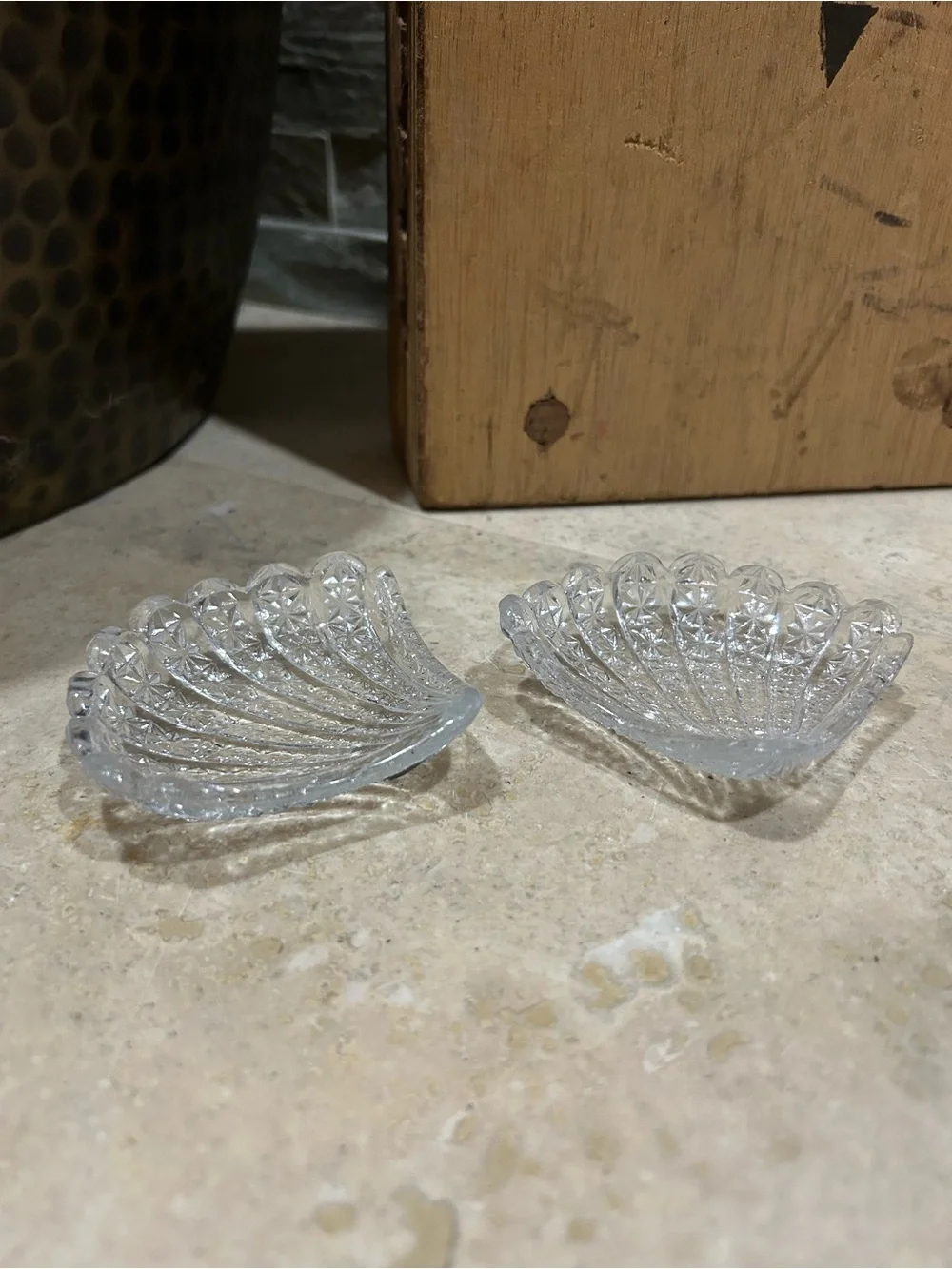 2 Antique EAPG Windsor Glass Shell Shaped Butter Pat Dishes